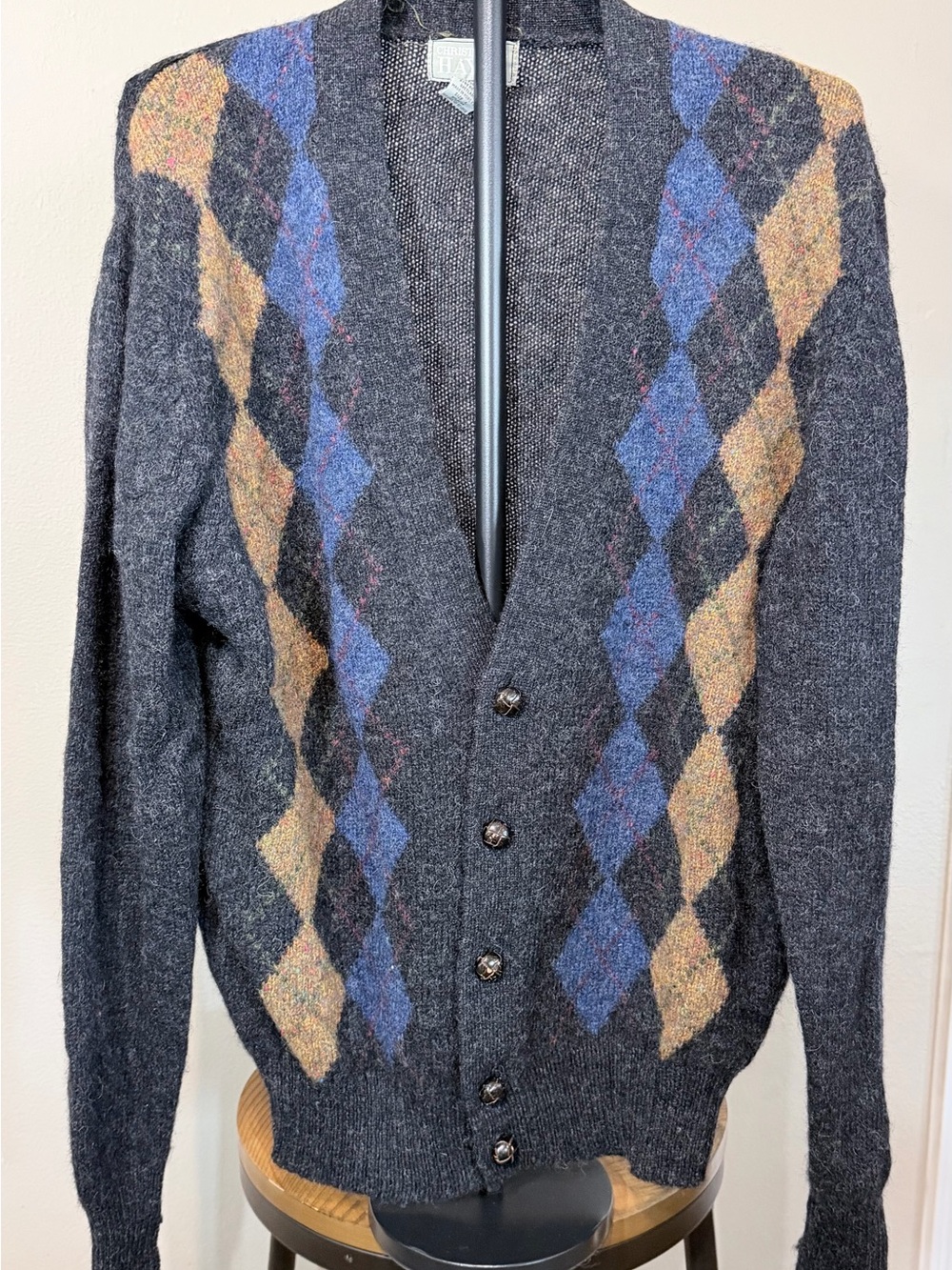 Vintage Christopher Hayes Men’s Wool Argyle button cardigan sweater size L